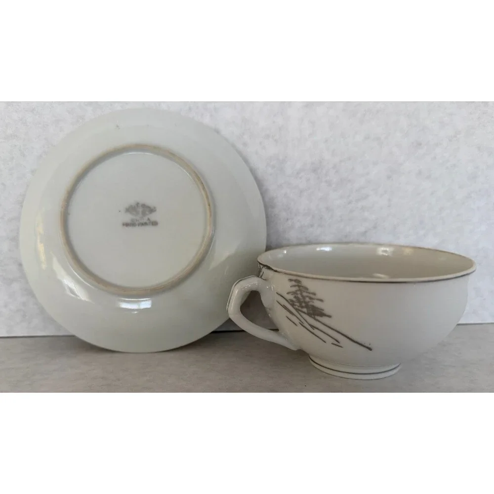 Kutani Lithophane Cup and Saucer Set,Silver Gilt Geisha Girl
